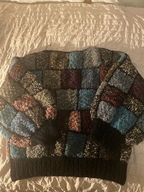 Chunky Textured Patchwork Knit Sweater in Multicolor